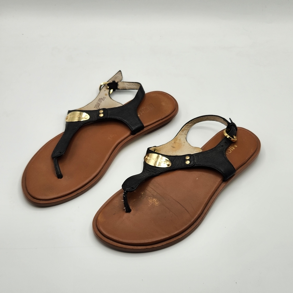 MICHAEL KORS COLLECTIONLeather T-Strap Sandals 7